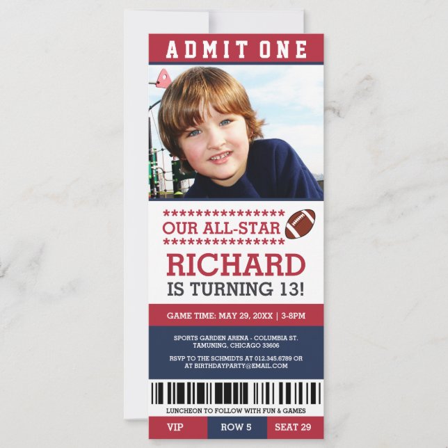 Billets de football Invitations d'anniversaire (Devant)