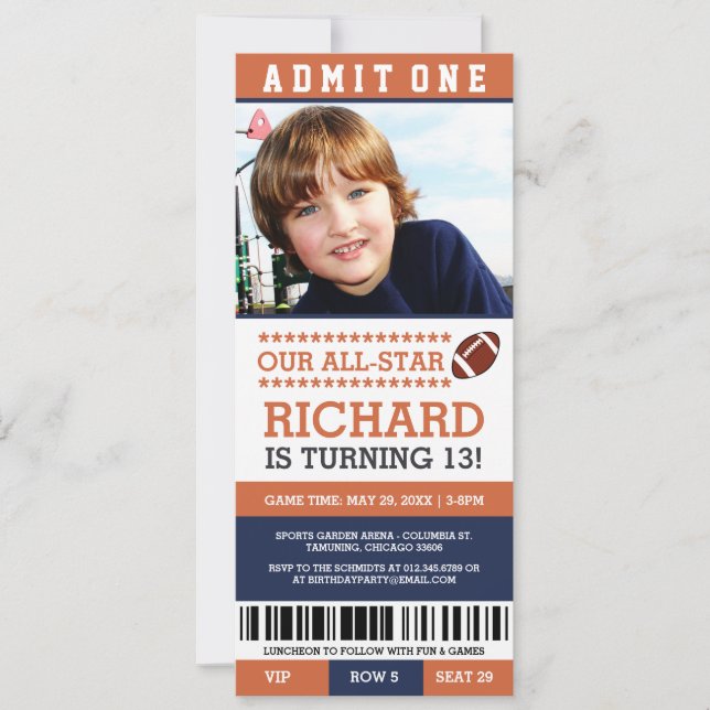 Billets de football Invitations d'anniversaire (Devant)