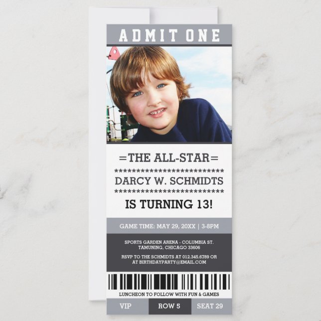 Billets de sport Invitations de fête d'anniversair (Devant)