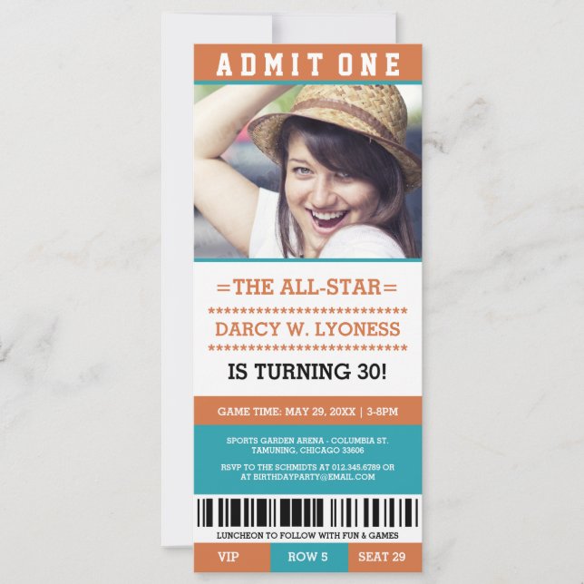 Billets de sport Invitations de fête d'anniversair (Devant)