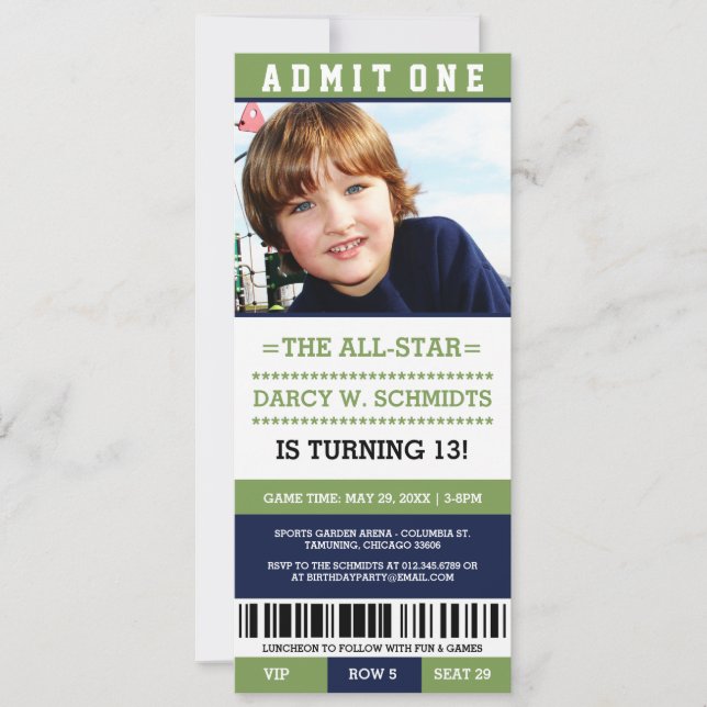 Billets de sport Invitations de fête d'anniversair (Devant)