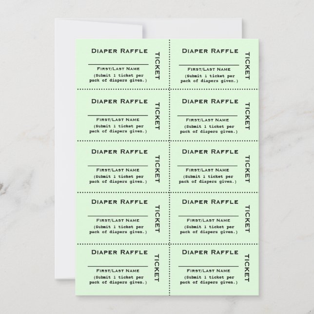 Billets de tombola pour couches Invitation verte (Devant)