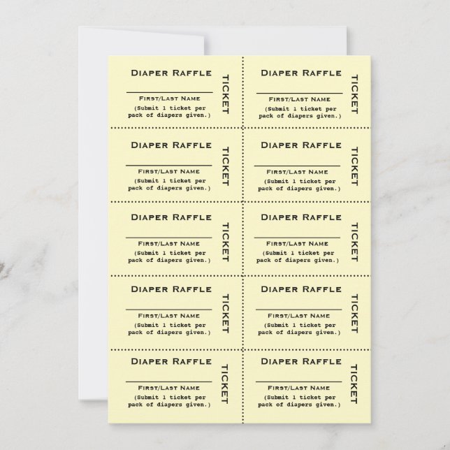 Billets de tombola pour couches Jaune Invitation (Devant)