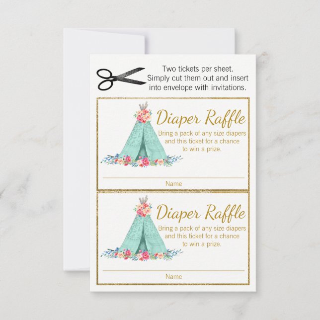 Billets de tombola pour couches TeePee pour filles (Devant)
