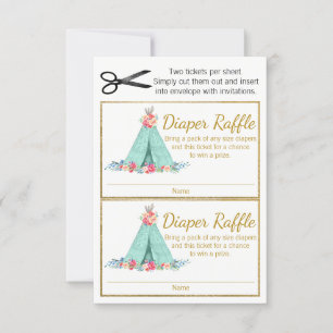 Billets de tombola pour couches TeePee pour filles