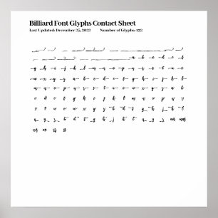 Billiard Font Glyphes Contact Feuille Poster