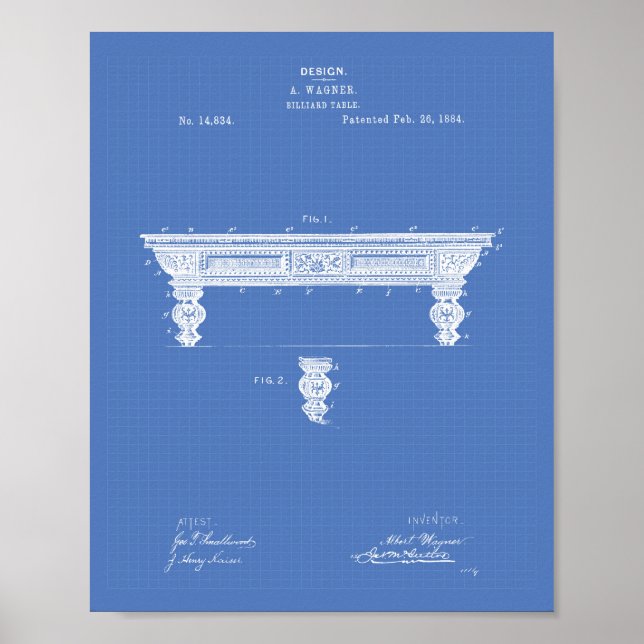 Billiard Tableau 1884 Art des brevets - Plan direc (Devant)