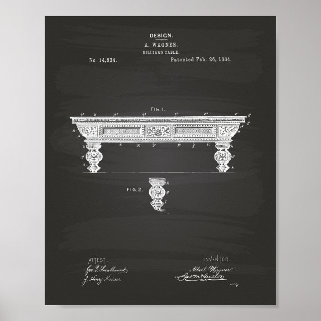 Billiard Tableau 1884 Art des brevets - Tableau de (Devant)