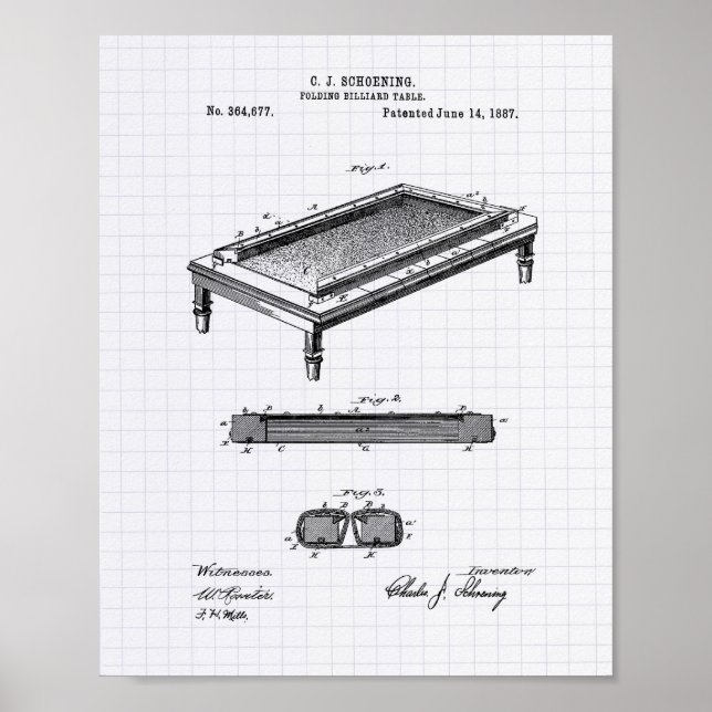 Billiard Tableau 1887 Art Brevet - Poivre Lined (Devant)
