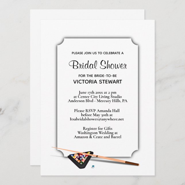 Billiard Thème Bridal Show Invitation (Devant / Derrière)