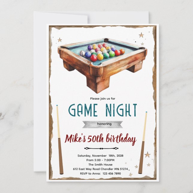 Billiards Pool Table birthday party Invitation (Devant)
