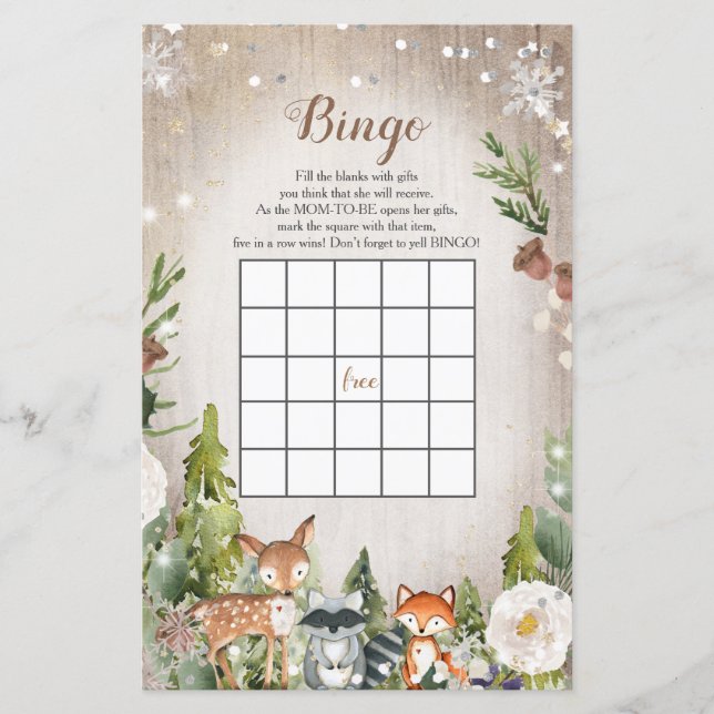 Bingo Baby shower Animaux d'hiver Bois (Devant)