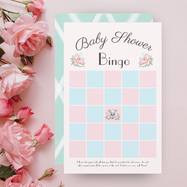 Bingo Baby shower bébé éléphant pivoines et ballon (Créateur téléchargé)