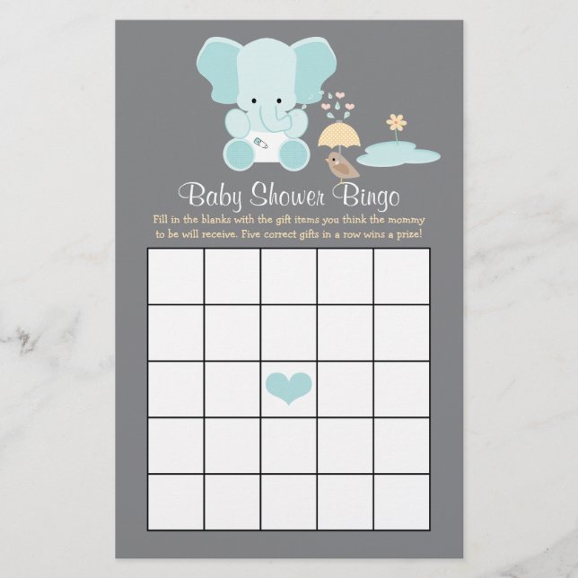 Bingo Baby shower Blue Elephant (Devant)