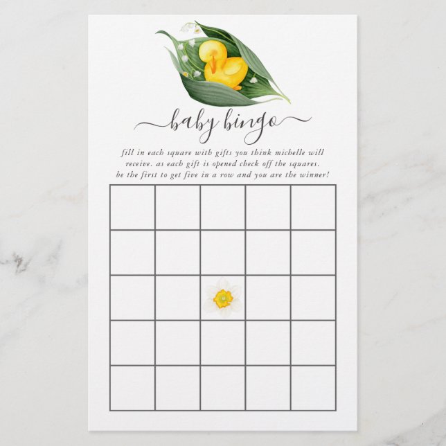 Bingo Baby Shower Caneton Muguet (Devant)