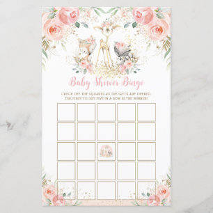 Bingo Baby shower Floral Blush Animal Woodland