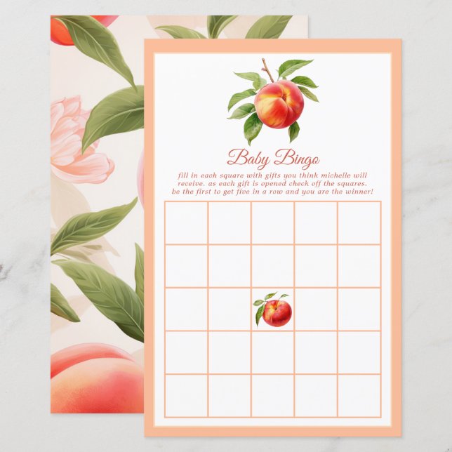 Bingo Baby Shower Fuzz de Pêche (Devant / Derrière)