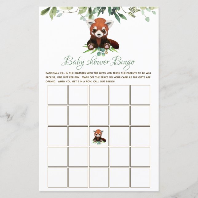 Bingo Baby shower Jeu Genre Neutre Rouge Panda (Devant)