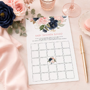 Bingo Baby Shower Rose Navy Floral Jeu