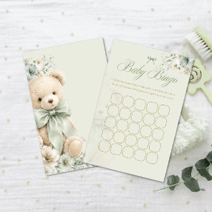 Bingo Baby Shower Vert Sauge Ours en Peluche Flora