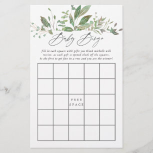 Bingo Bébé Géométrique de Verdure Baby Shower
