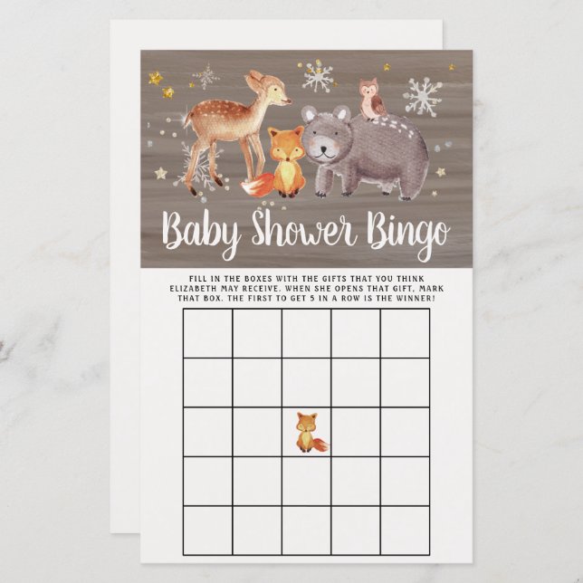 Bingo Bébé Hiver Bois Animaux Jeu de douche (Devant / Derrière)