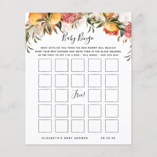 Bingo bébé   Jeu de Baby shower floral