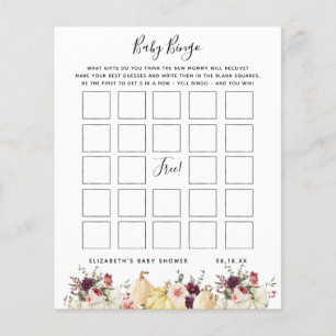 Bingo Bébé Jeu de Baby Shower Floral