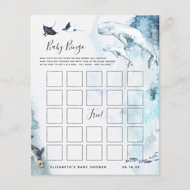Bingo Bébé | Jeu de Baby Shower Océan (Devant)