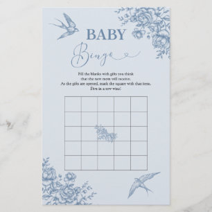 Bingo Bébé pour Baby Shower Dusty Blue Chinoiserie