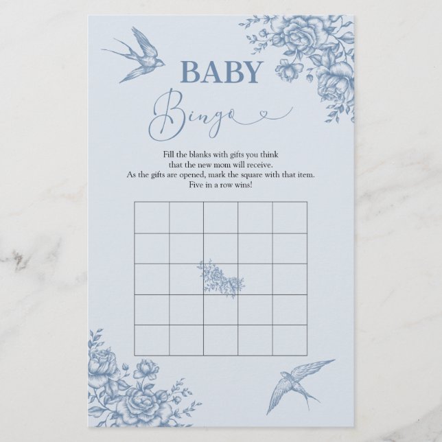 Bingo Bébé pour Baby Shower Dusty Blue Chinoiserie (Devant)