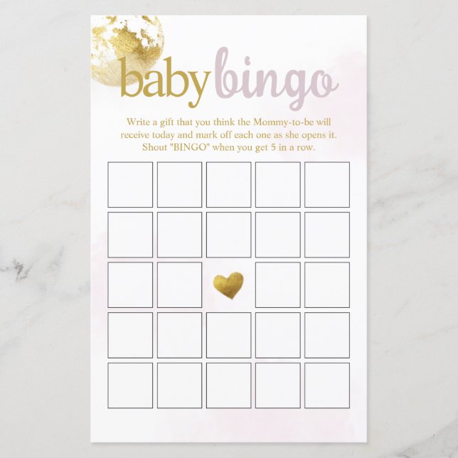 Bingo Bébé Rose Sur la Lune Jeu de Baby Shower (Devant)