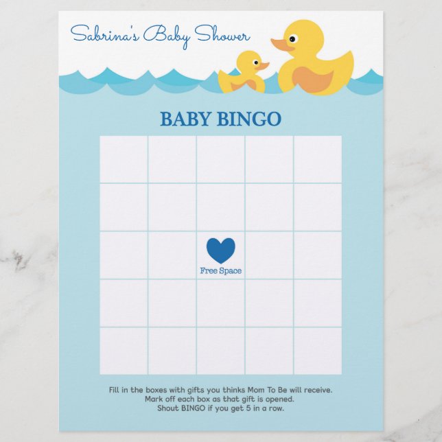 Bingo Bingo en caoutchouc Baby shower de canard je (Devant)