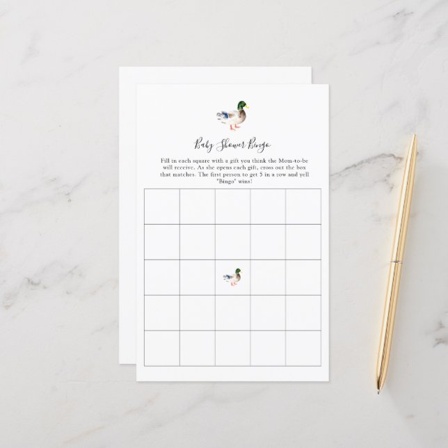 Bingo Canard Baby shower Jeu simple (Devant/Arrière en situation)