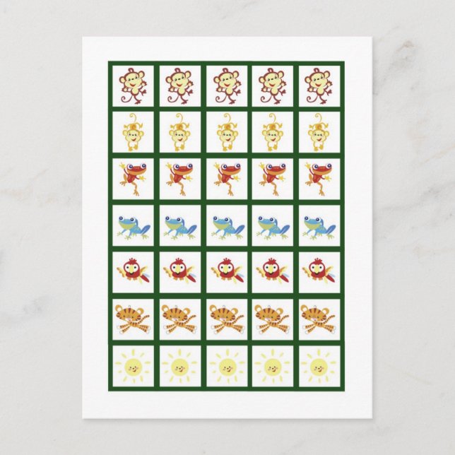 Bingo Cartes Marqueurs Pluie-Forêt Jungle Animal (Devant)