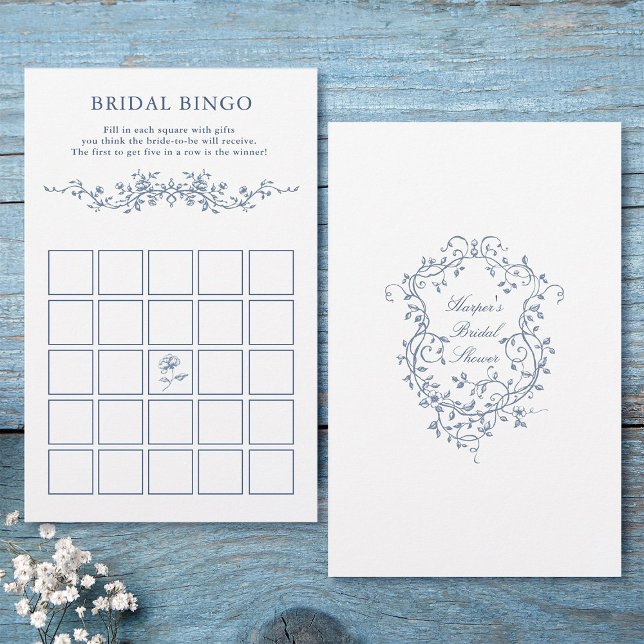 Bingo classique bleu Floral Bridal (Front & Back)