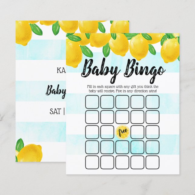 Bingo de Baby Shower Arbre Citron Aquarelle Modern (Devant / Derrière)