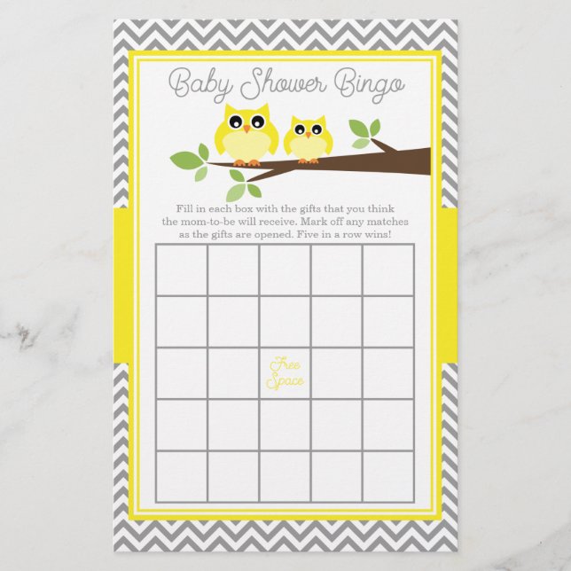 Bingo de Baby shower Chevron gris Chevron jaune cl (Devant)
