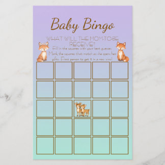 Bingo de Baby Shower d'animaux de la forêt en Viol