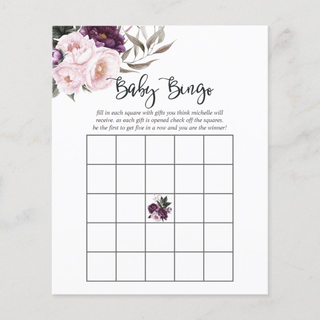 Bingo de Baby Shower Fleur de Velours Profond (Devant)