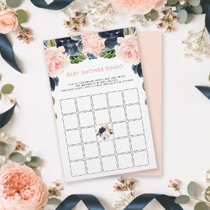 Bingo de Baby Shower Floral Navy Rose