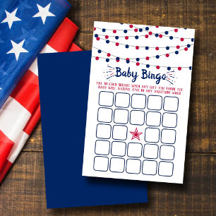 Bingo de Baby Shower Rouge, Blanc & Bleu du 4 Juil