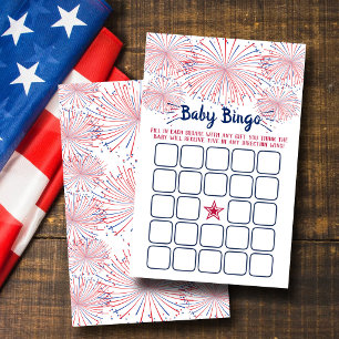 Bingo de Baby Shower Rouge, Blanc & Bleu du 4 Juil