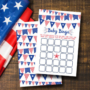 Bingo de Baby Shower Rouge, Blanc & Bleu du 4 Juil