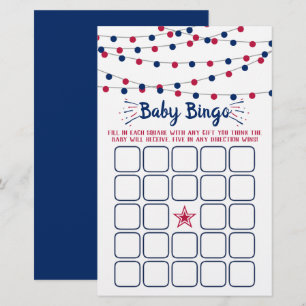 Bingo de Baby shower rouge, blanc et bleu 4 juille