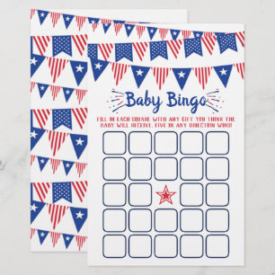 Bingo de Baby shower rouge, blanc et bleu 4 juille