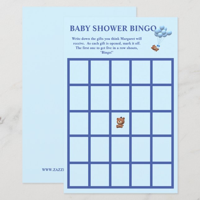 Bingo de Baby Shower sur le thème de l'ours mignon (Devant / Derrière)