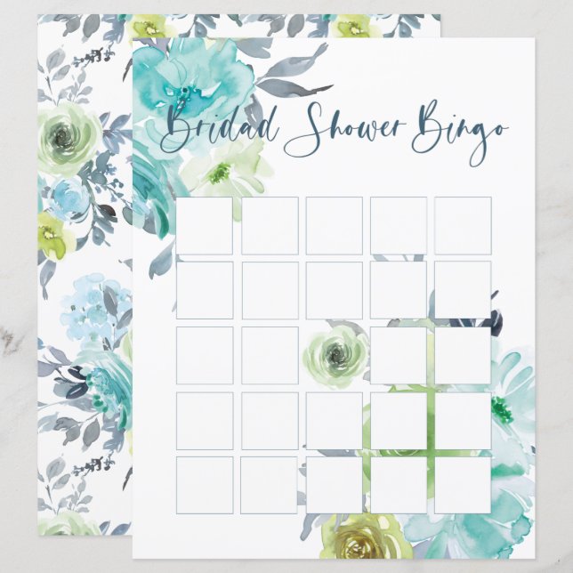 Bingo de Fête de Mariage Floral Bleu Clair Jaune V (Devant / Derrière)