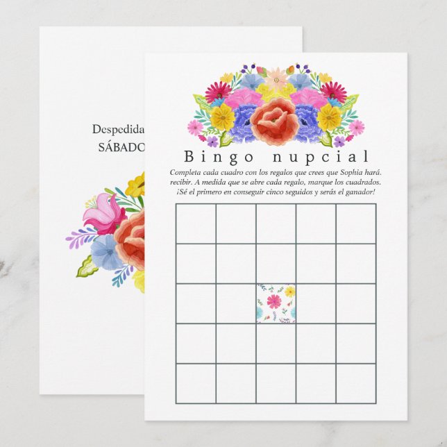 Bingo de Fête de Mariage Floral Fiesta Espagnole (Devant / Derrière)