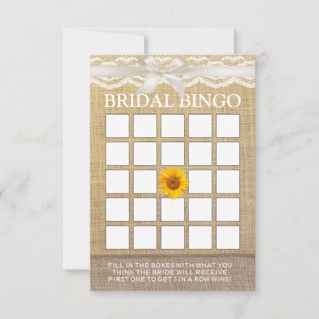 Bingo de Fête de Mariage Ruban d'Ivoire Tournesol  (Devant)
